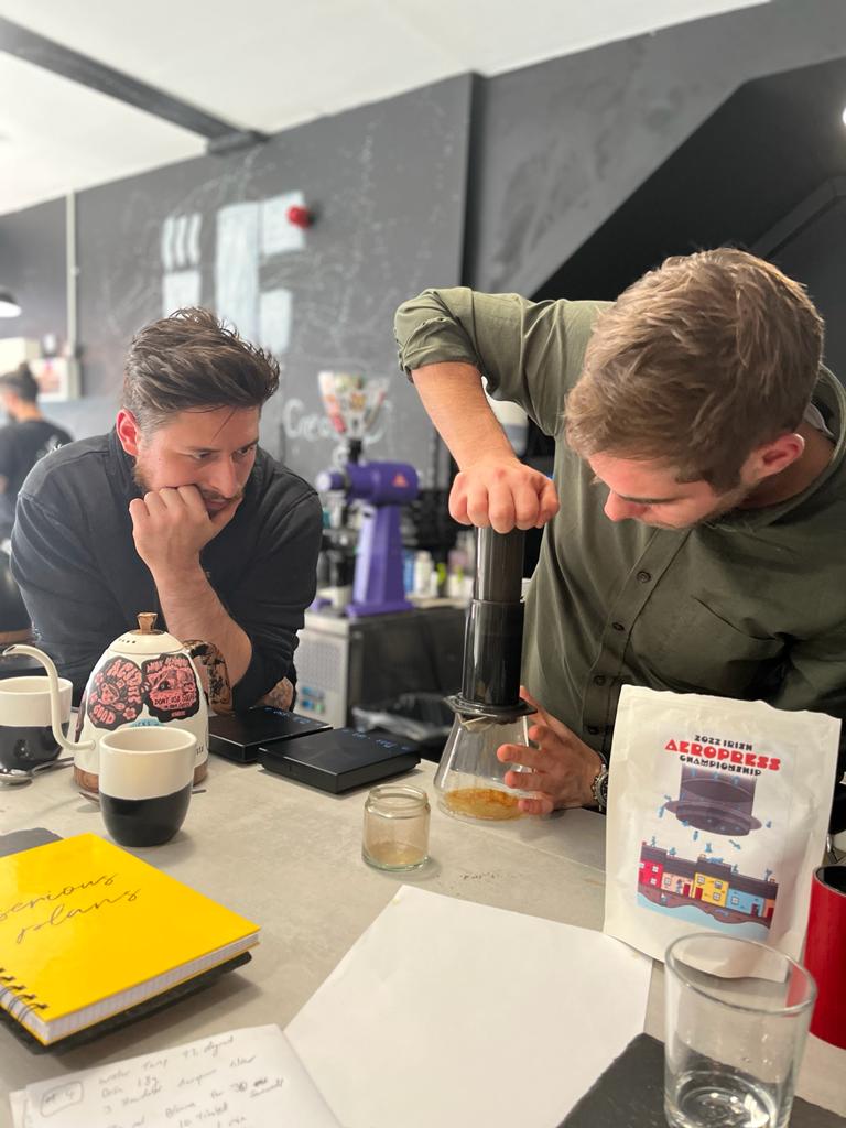 Frano our head roaster preparting to compete in the Irish AeroPress Championships in 2022