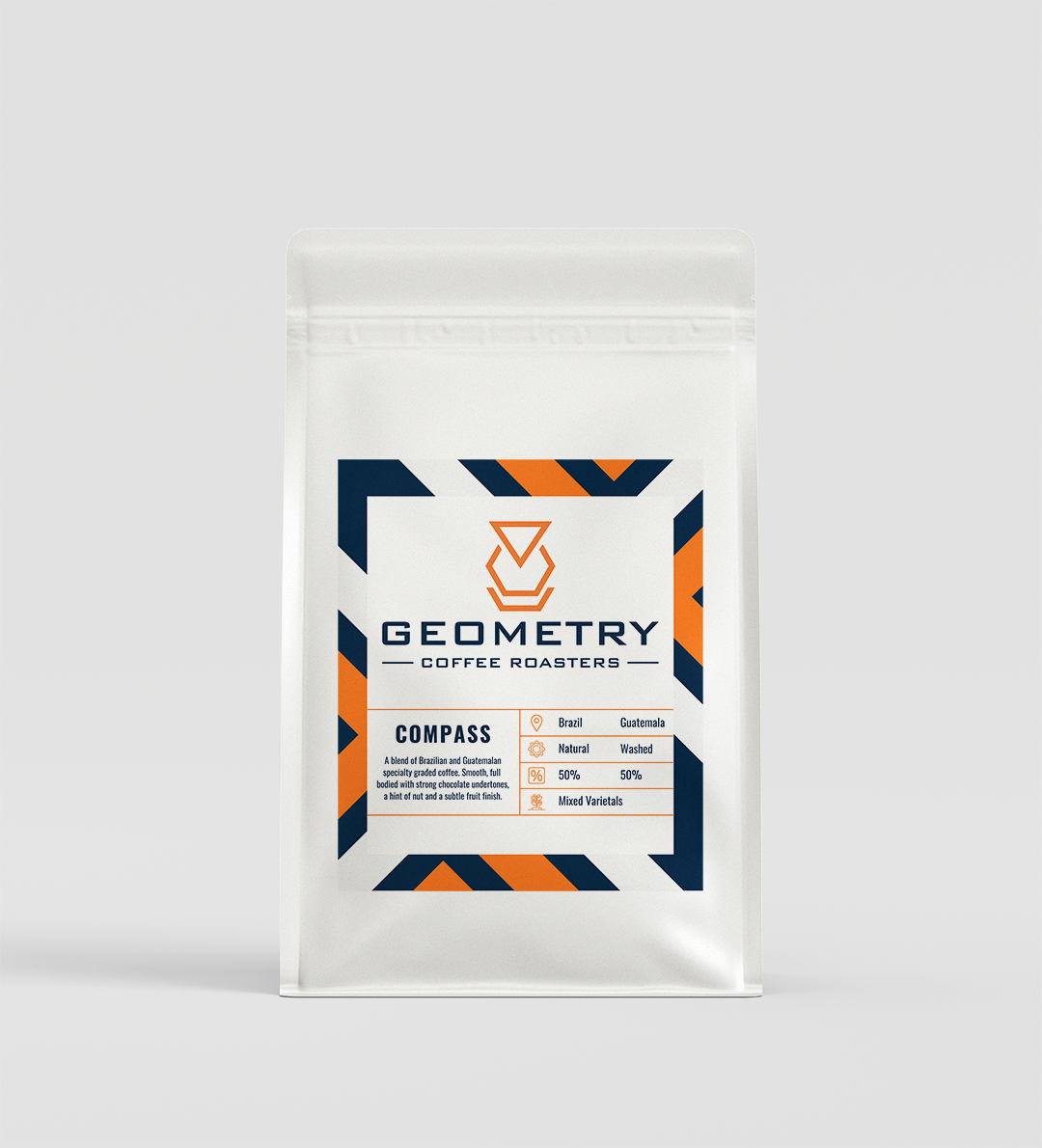 Geometry Coffee Roasters Compass Blend. 50% Brazil 50% Guatemala white background