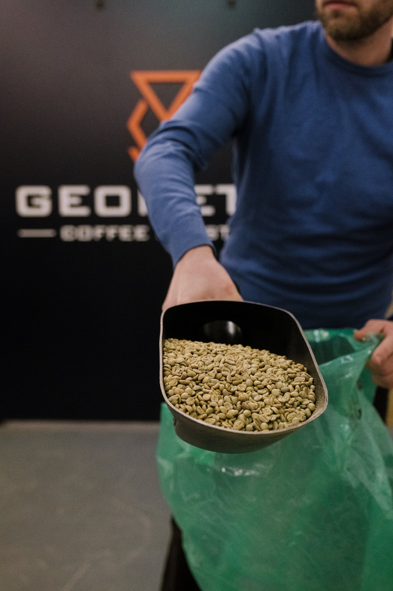 Green coffee scoop Geometry coffee roasters specialty coffee roaster Galway Ireland