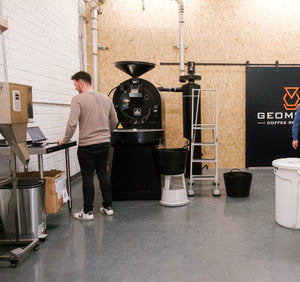 Geometry Coffee Roasters featuring Matt and Frano during a specialty coffee roasting session