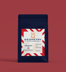 Geometry Coffee Roasters Peru Flor de Selva Specialty Coffee Beans Red Background 