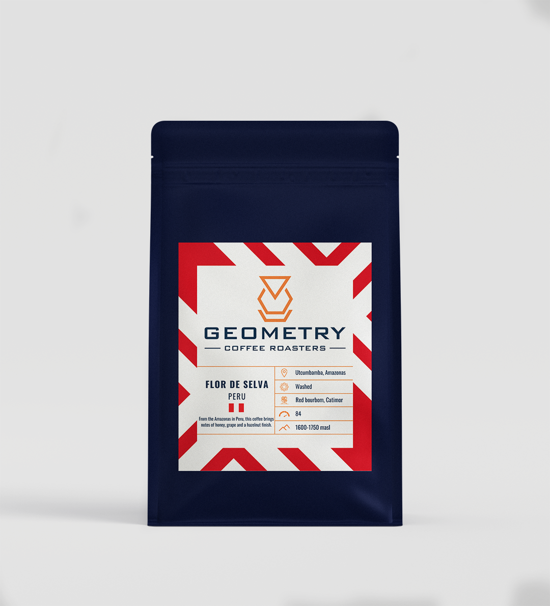Geometry Coffee Roasters Peru Flor de Selva Specialty Coffee Beans white Background 
