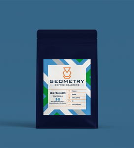 Geometry Coffee Roasters Guatemala Los 
Fraijanes Specialty Coffee Blue background 